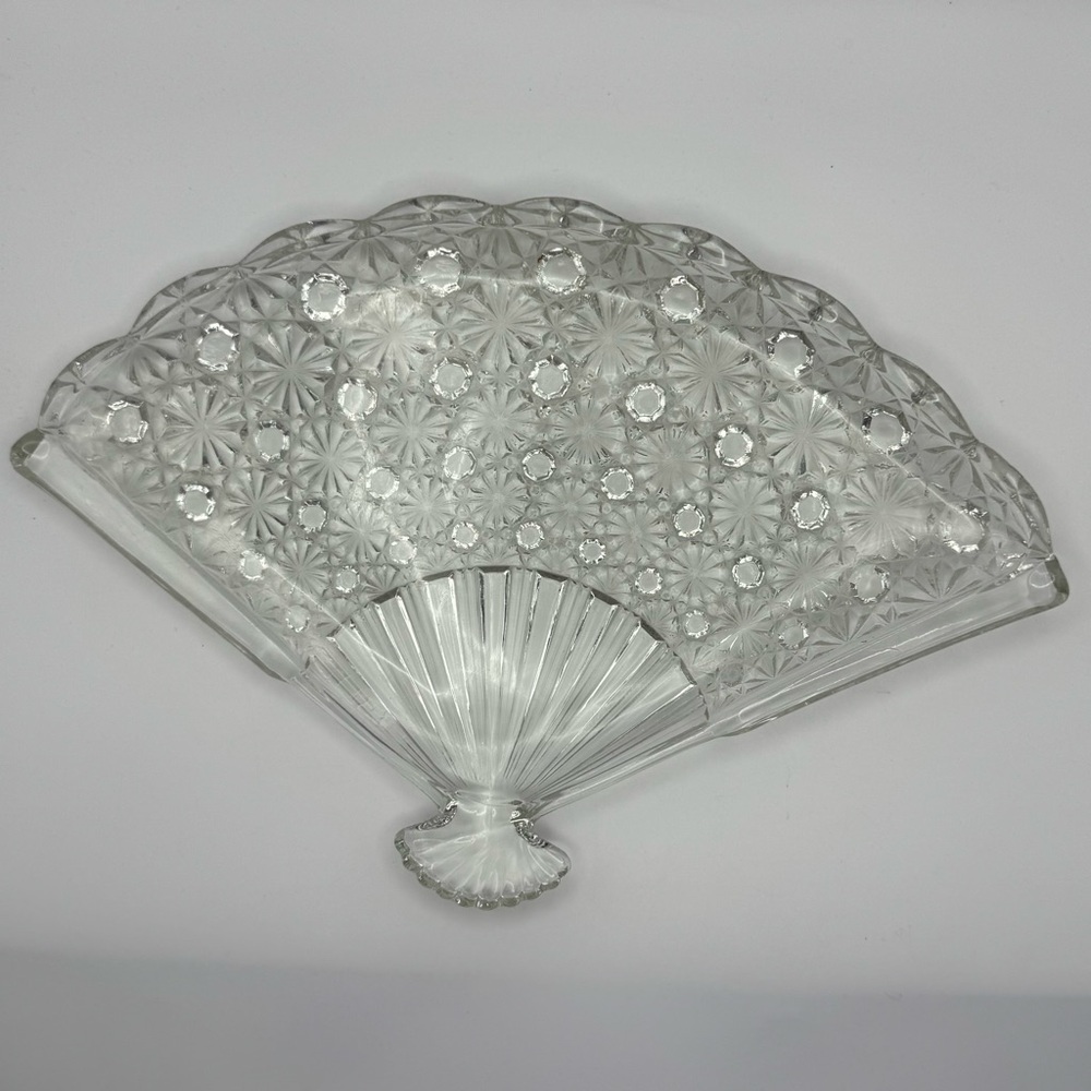Vintage Pressed Cut Glass Fan Shaped Dish Vanity Tray